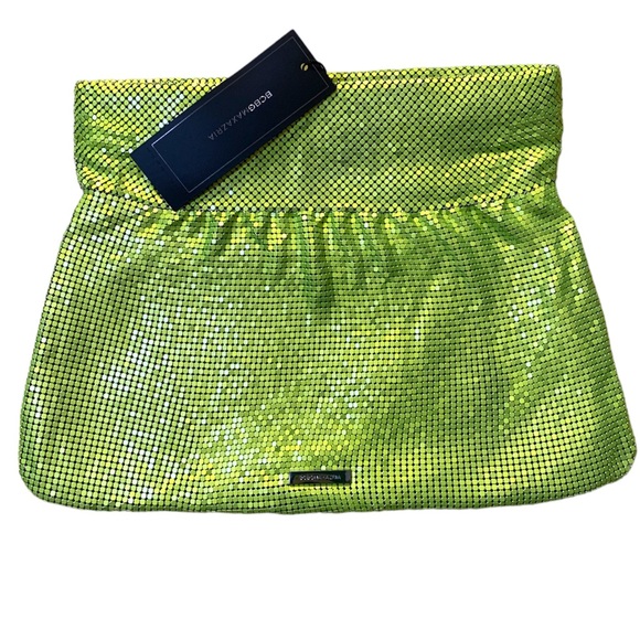 BCBGMaxAzria Handbags - BCBG Maxazria Neon Green Metal Mesh Foldover Clutch Bag Lemongrass NWT